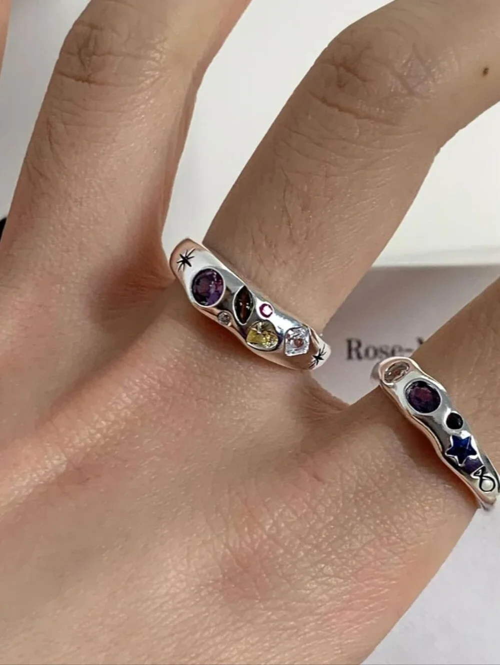 One NWT 925 Sterling Silver Multicolor CZ Chunky Dome Open Ring – Adjustable